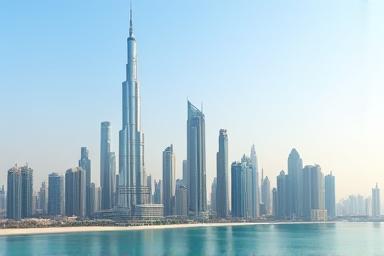 View of Dubai skyline with Burj Khalifa