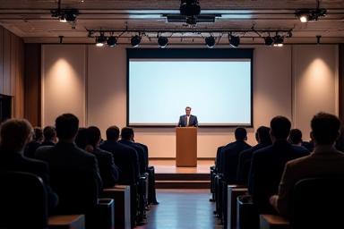 Professional conference setup with audience